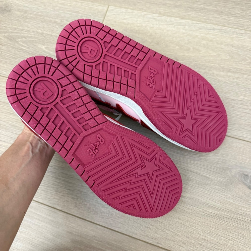 CC A Bathing Ape Bape Sta 93 Low Pink Burgundy Camo Leather Sneakers‎ M 7 W 8.5 - Picture 4 of 8